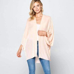 Renee C. Blush Velvet Kimono Cardigan